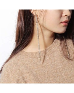 Shining Rhinestone Tassel Long Style Bold Fashion Women Shoulder-duster Wholesale Earrings - Golden