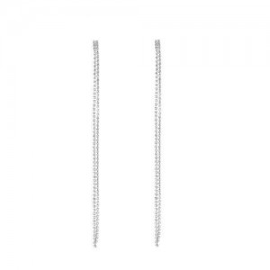 Shining Rhinestone Tassel Long Style Bold Fashion Women Shoulder-duster Wholesale Earrings - Silver