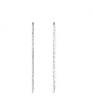 Shining Rhinestone Tassel Long Style Bold Fashion Women Shoulder-duster Wholesale Earrings - Silver