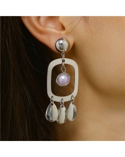 Rectangular Tear Drops Dangle Alloy Women Wholesale Statement Earrings - Silver