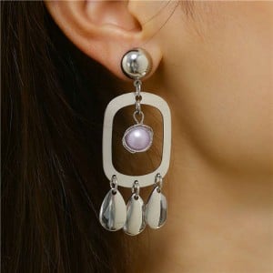 Rectangular Tear Drops Dangle Alloy Women Wholesale Statement Earrings - Silver
