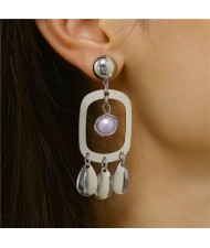Rectangular Tear Drops Dangle Alloy Women Wholesale Statement Earrings - Silver