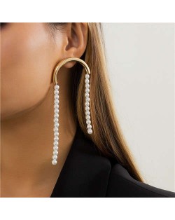 Semicircle with Elegant Pearl Long Tassel Women Popular Wholesale Costume Earrings
