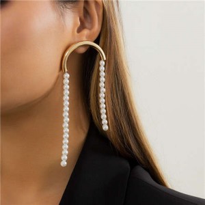 Semicircle with Elegant Pearl Long Tassel Women Popular Wholesale Costume Earrings