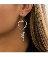 Lacework Peach Heart with Mini Flower Fairy Pendant Vintage Silver Color Women Wholesale Earrings