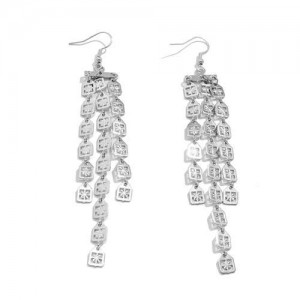 French Style Hollow-out Sun Flower Long Tassel Wholesale Jewelry Earrings - Silver