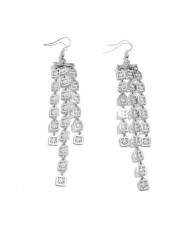 French Style Hollow-out Sun Flower Long Tassel Wholesale Jewelry Earrings - Silver