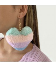 Simple Design Big Fluffy Heart Pendant Lovely Romantic Color Women Earrings - Multicolor