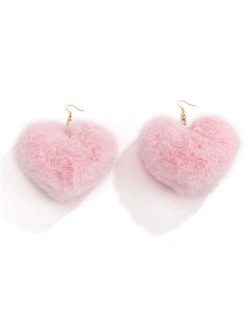Simple Design Big Fluffy Heart Pendant Lovely Romantic Color Women Earrings - Pink