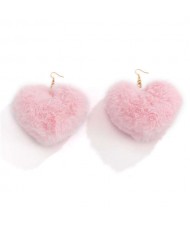 Simple Design Big Fluffy Heart Pendant Lovely Romantic Color Women Earrings - Pink