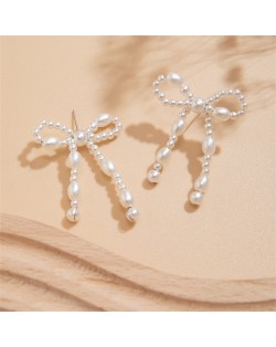 Elegant Bowknot Tassel French Style Romantic Pearl Women Wholesale Costume Earrings