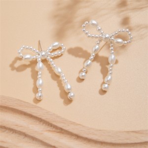 Elegant Bowknot Tassel French Style Romantic Pearl Women Wholesale Costume Earrings