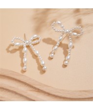 Elegant Bowknot Tassel French Style Romantic Pearl Women Wholesale Costume Earrings