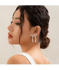 Elegant Bowknot Tassel French Style Romantic Pearl Women Wholesale Costume Earrings