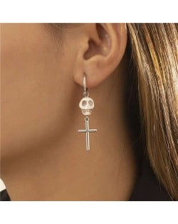 Skull with Silver Color Cross Pendant Punk Style Wholesale Earrings
