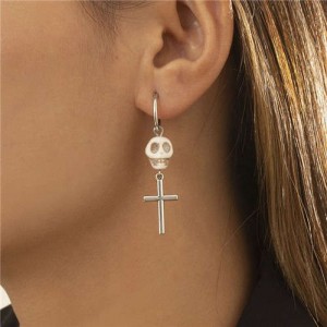 Skull with Silver Color Cross Pendant Punk Style Wholesale Earrings