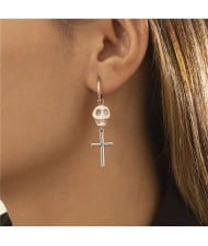 Skull with Silver Color Cross Pendant Punk Style Wholesale Earrings