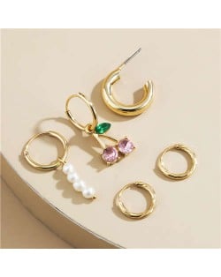 U.S. Fashion Hip Hop Style Cherry and Pearl Combo Wholesale Jewelry Earrings Set
