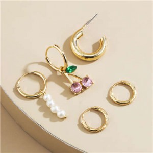 U.S. Fashion Hip Hop Style Cherry and Pearl Combo Wholesale Jewelry Earrings Set