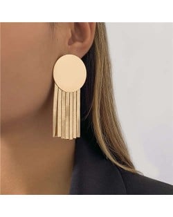 Wholesale Jewelry Round Metal Sheet with Tassel Bold Fashion Women Costume Earrings - Golden