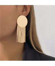 Wholesale Jewelry Round Metal Sheet with Tassel Bold Fashion Women Costume Earrings - Golden