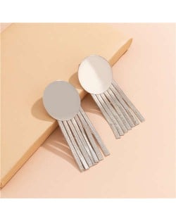 Wholesale Jewelry Round Metal Sheet with Tassel Bold Fashion Women Costume Earrings - Silver