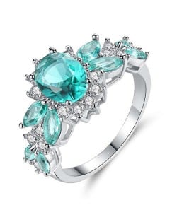 Classic Blossom Design U.S. Fashion Rhinestone Inlaid Women Banquet Wholesale Costume Ring - Green