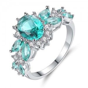 Classic Blossom Design U.S. Fashion Rhinestone Inlaid Women Banquet Wholesale Costume Ring - Green