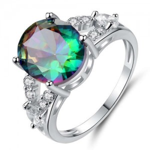 Bold Fashion Green Oval Stone Shining Colorful Women Party Wholesale Costume Ring