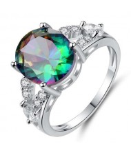 Bold Fashion Green Oval Stone Shining Colorful Women Party Wholesale Costume Ring