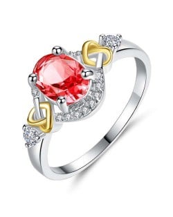 Luxurious Style Oval Stone Decorated with Hollow-out Golden Heart Women Wholesale Ring - Red