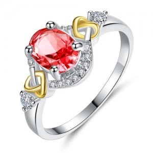 Luxurious Style Oval Stone Decorated with Hollow-out Golden Heart Women Wholesale Ring - Red
