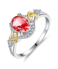 Luxurious Style Oval Stone Decorated with Hollow-out Golden Heart Women Wholesale Ring - Red