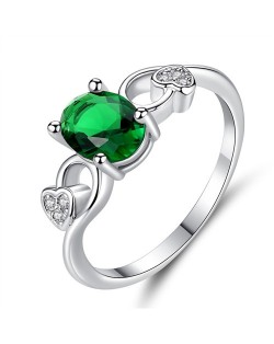Luxurious Style Oval Stone Decorated with Hollow-out Golden Heart Women Wholesale Ring - Green