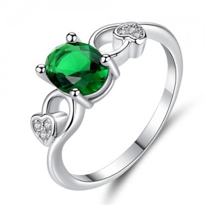 Luxurious Style Oval Stone Decorated with Hollow-out Golden Heart Women Wholesale Ring - Green