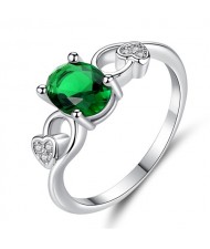 Luxurious Style Oval Stone Decorated with Hollow-out Golden Heart Women Wholesale Ring - Green