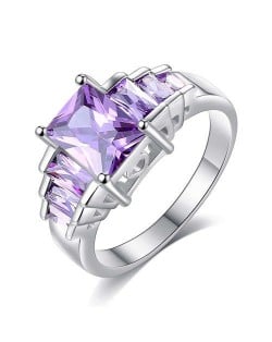 Luxurious Purple Rectangle Stone Gradient Color Design Women Amethyst Wholesale Costume Ring