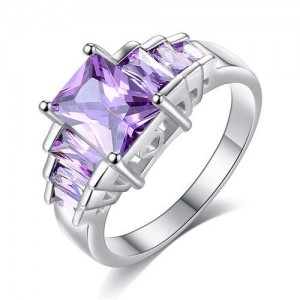 Luxurious Purple Rectangle Stone Gradient Color Design Women Amethyst Wholesale Costume Ring