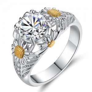 Golden Sunflower Decorated Hollow-out Exaggerate Fashion Women Wholesale Ring