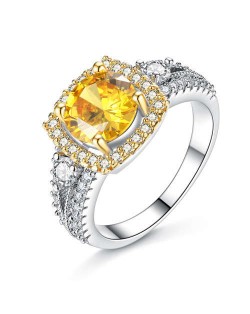 Square Yellow Stone Luxurious Design Rhinestone Surrounded Wholesale Costume Ring