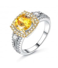 Square Yellow Stone Luxurious Design Rhinestone Surrounded Wholesale Costume Ring