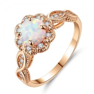 Flower Torus Design Shining Opal Elegant Women Banquet/ Party Costume Ring