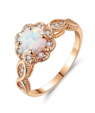 Flower Torus Design Shining Opal Elegant Women Banquet/ Party Costume Ring