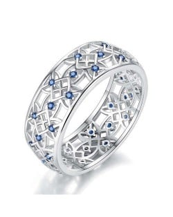 Vintage Window Grilles Architectural Design Abstract Hollow-out Wide Version Women Ring - Blue