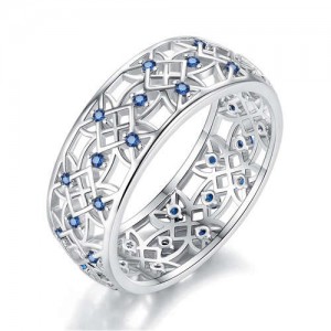 Vintage Window Grilles Architectural Design Abstract Hollow-out Wide Version Women Ring - Blue