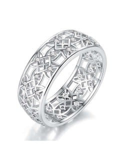 Vintage Window Grilles Architectural Design Abstract Hollow-out Wide Version Women Ring - White