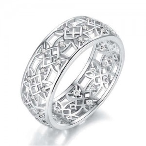 Vintage Window Grilles Architectural Design Abstract Hollow-out Wide Version Women Ring - White