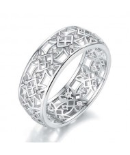 Vintage Window Grilles Architectural Design Abstract Hollow-out Wide Version Women Ring - White