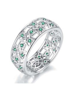 Vintage Window Grilles Architectural Design Abstract Hollow-out Wide Version Women Ring - Green