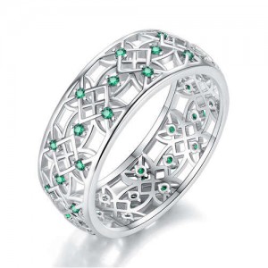 Vintage Window Grilles Architectural Design Abstract Hollow-out Wide Version Women Ring - Green